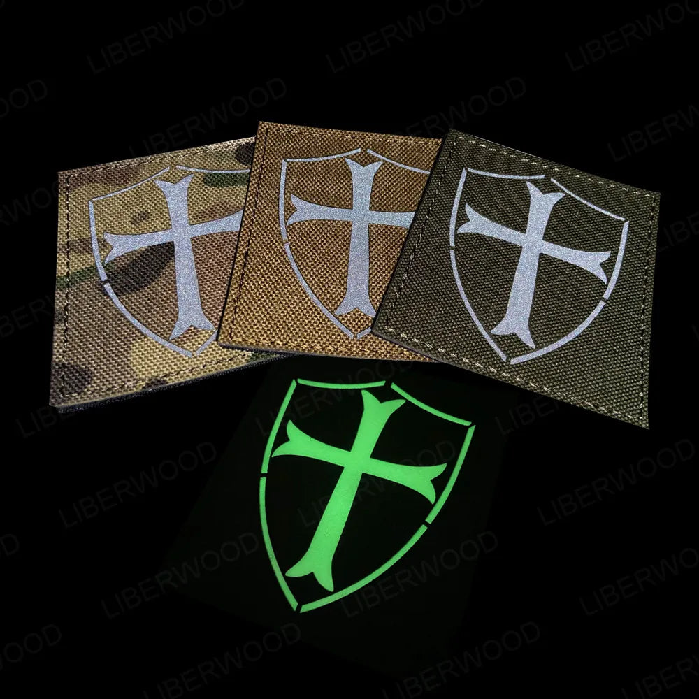 Knights Templar Embroidered Patch the Crusades IR Infrared Reflective Military Tactical Combat Emblem Badge PVC Hook Fasterner