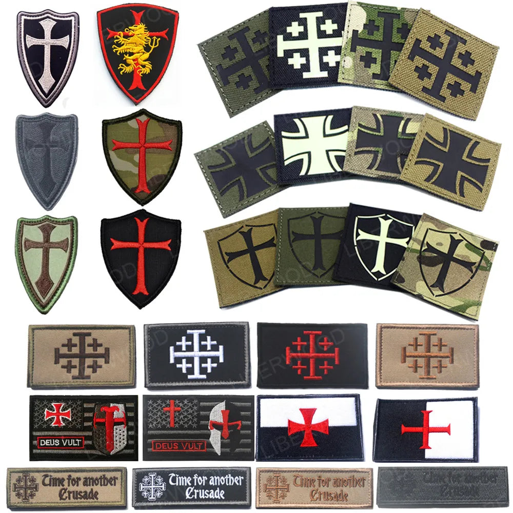 Knights Templar Embroidered Patch the Crusades IR Infrared Reflective Military Tactical Combat Emblem Badge PVC Hook Fasterner