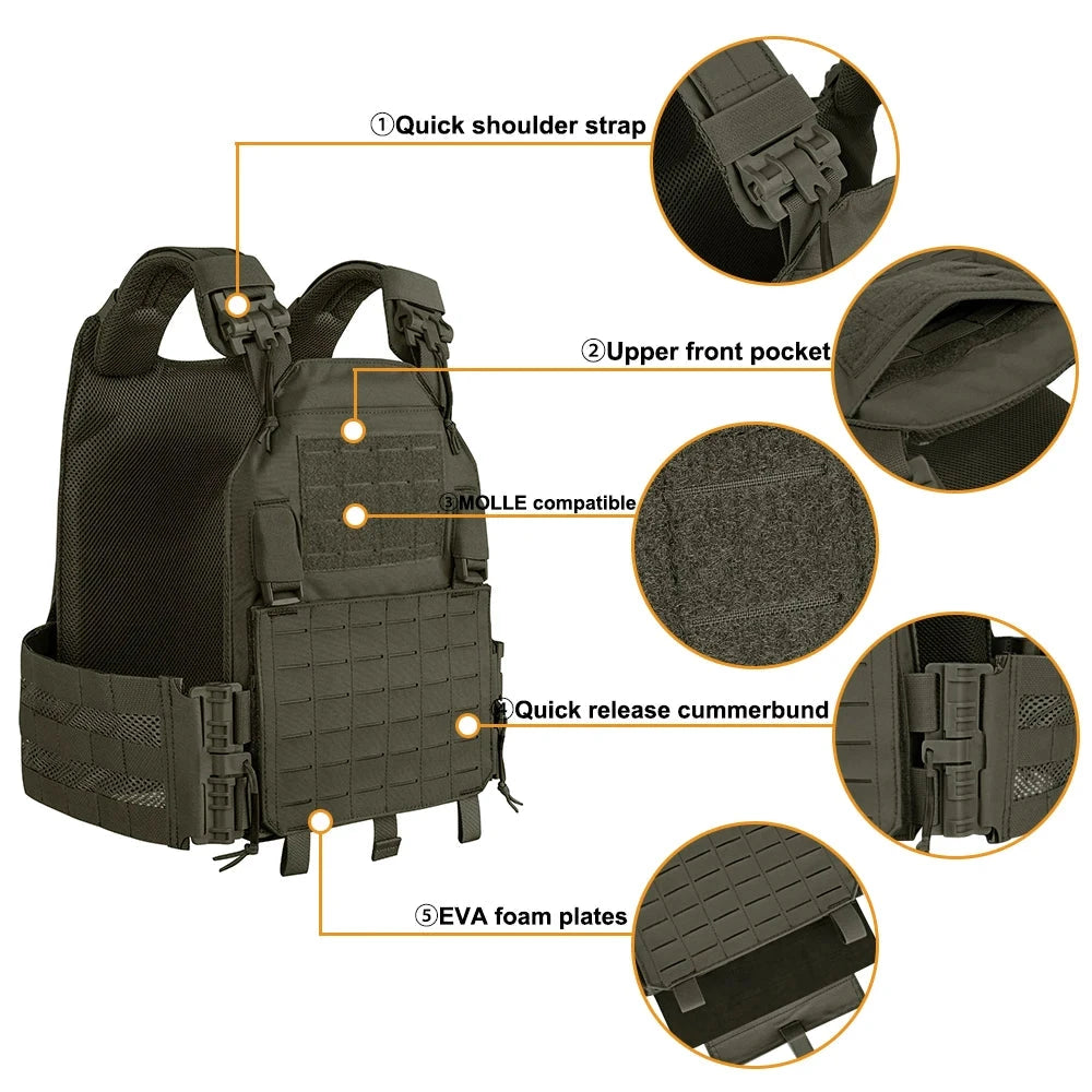 500D Tactical Vest Laser Cutting MOLLE LAVC Plate Carrier